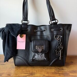 New Juicy Couture Royal to Juicy Black Daydreamer Tote Key Lock Charm Gothic
